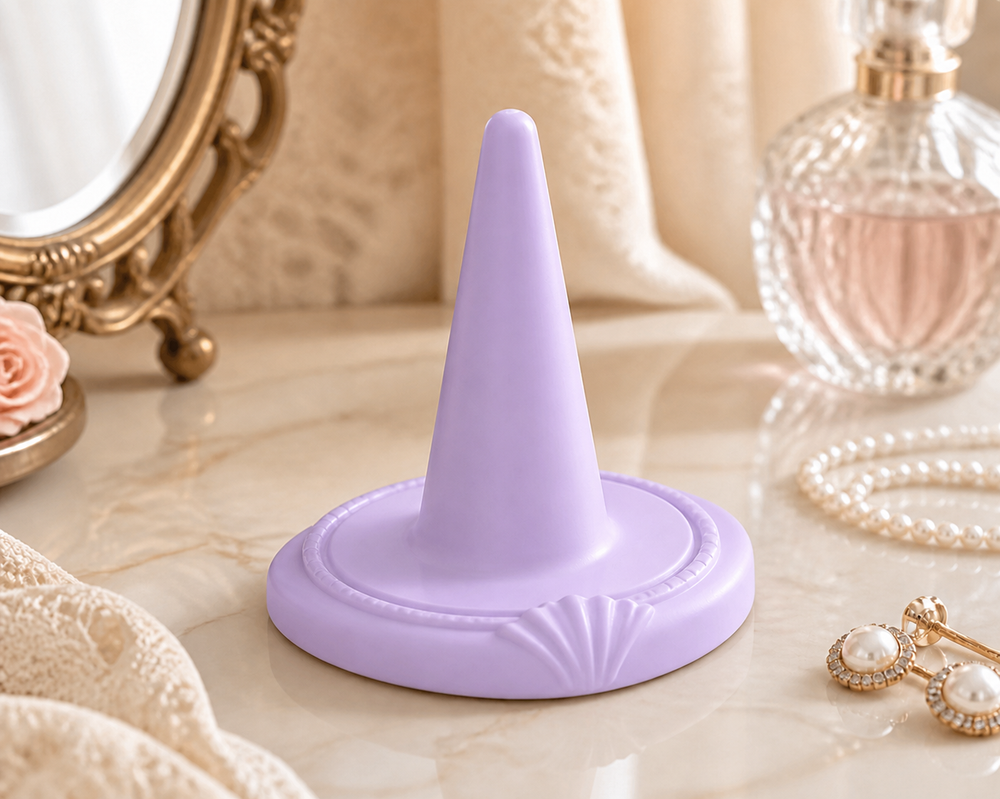 Cameo Ring Cone, Coquette Jewelry Holder, Pastel Vanity Decor Gift — Purple color variant