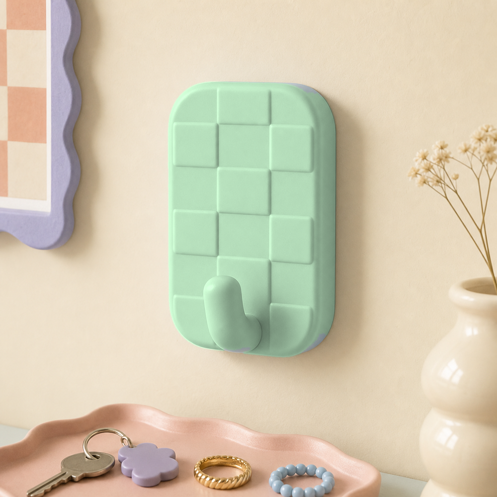 Checker Wall Hook, Pastel Geometric Key Holder, Cute Entryway Room Decor Gift — Green color variant