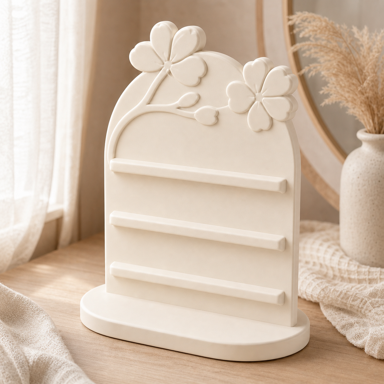 Cherry Blossom Earring Holder, Hair Clip Display, Pastel Vanity Decor Gift — Beige color variant