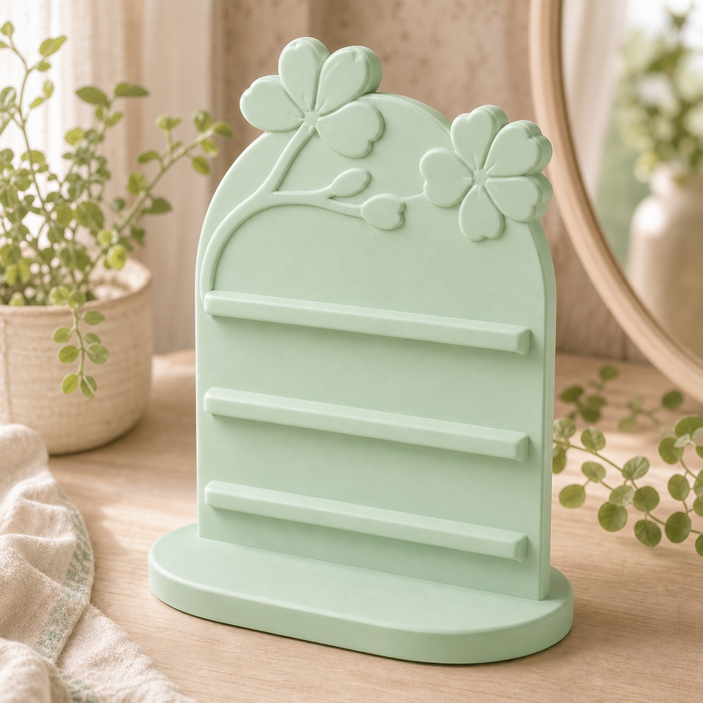 Cherry Blossom Earring Holder, Hair Clip Display, Pastel Vanity Decor Gift — Green color variant