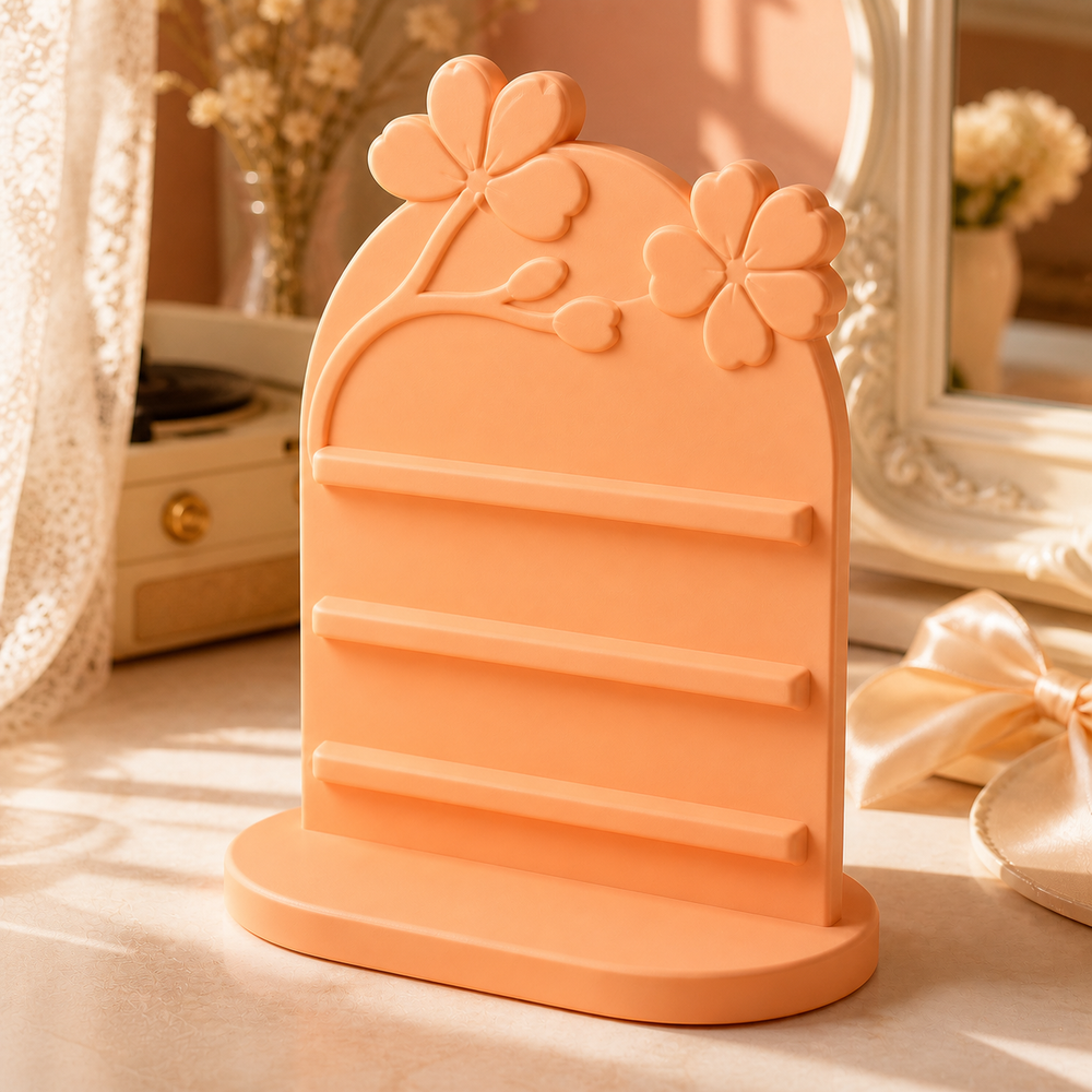 Cherry Blossom Earring Holder, Hair Clip Display, Pastel Vanity Decor Gift — Orange color variant