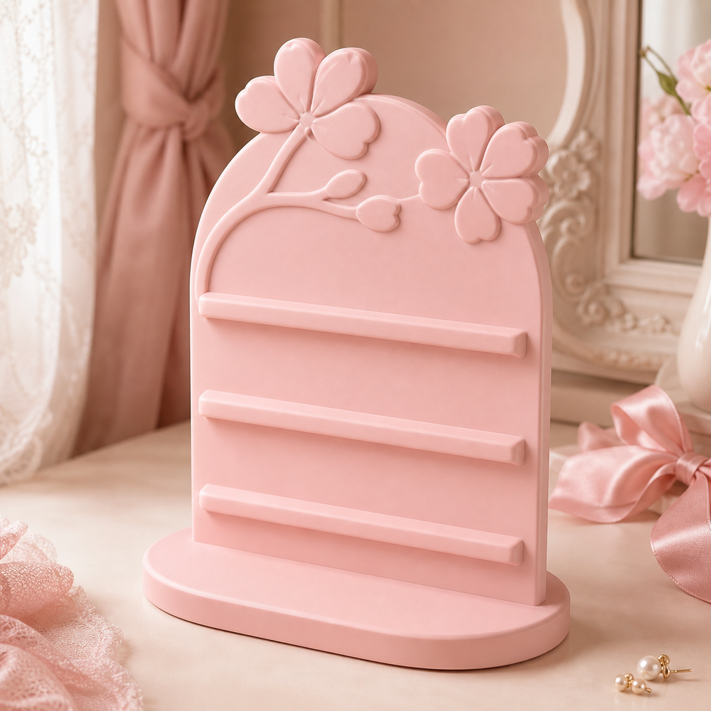 Cherry Blossom Earring Holder, Hair Clip Display, Pastel Vanity Decor Gift — Pink color variant