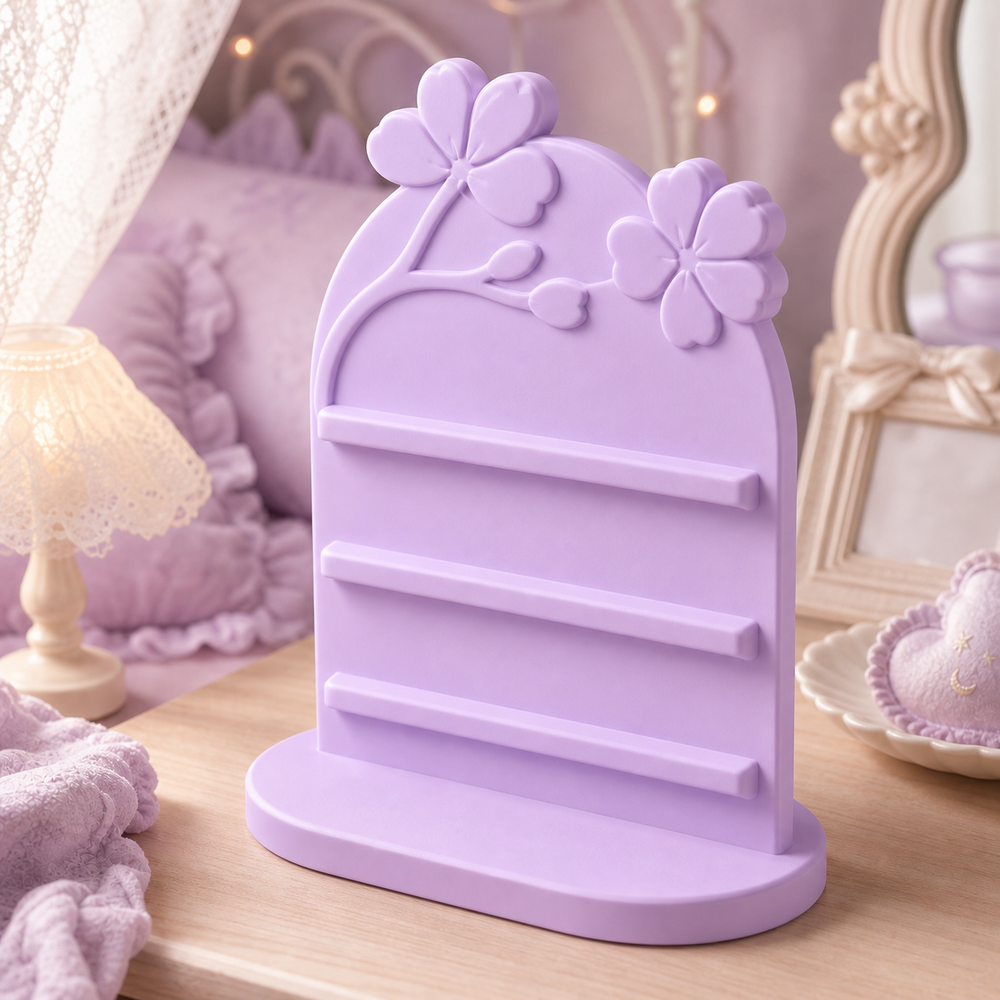 Cherry Blossom Earring Holder, Hair Clip Display, Pastel Vanity Decor Gift — Purple color variant
