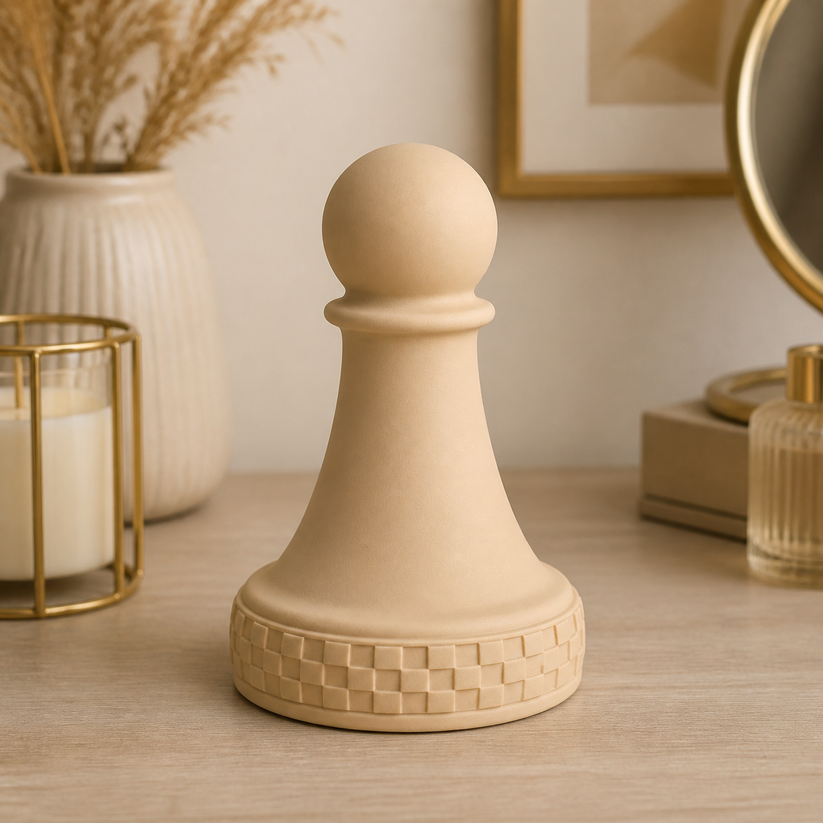 Chess Pawn Jewelry Holder, Pastel Ring Cone, Cute Game Room Vanity Decor — Beige color variant