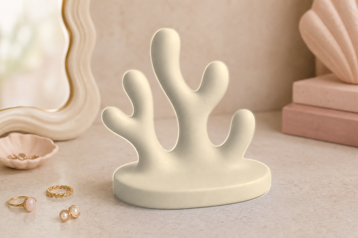 Rounded Coral Jewelry Holder, Pastel Ocean Ring Stand, Coastal Vanity Organizer Gift — Beige color variant