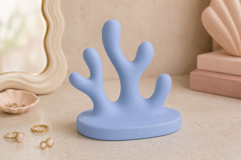 Rounded Coral Jewelry Holder, Pastel Ocean Ring Stand, Coastal Vanity Organizer Gift — Blue color variant