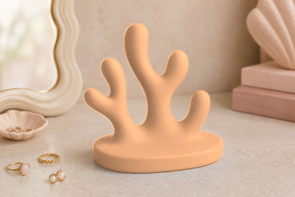 Rounded Coral Jewelry Holder, Pastel Ocean Ring Stand, Coastal Vanity Organizer Gift — Orange color variant
