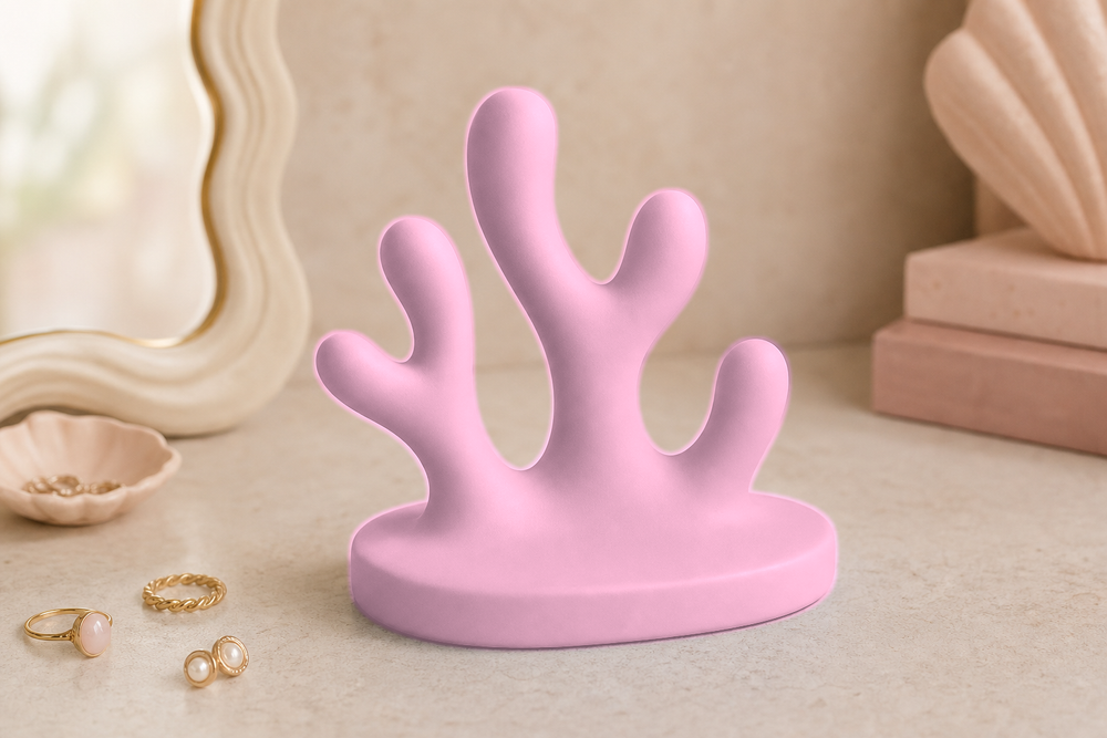 Rounded Coral Jewelry Holder, Pastel Ocean Ring Stand, Coastal Vanity Organizer Gift — Pink color variant