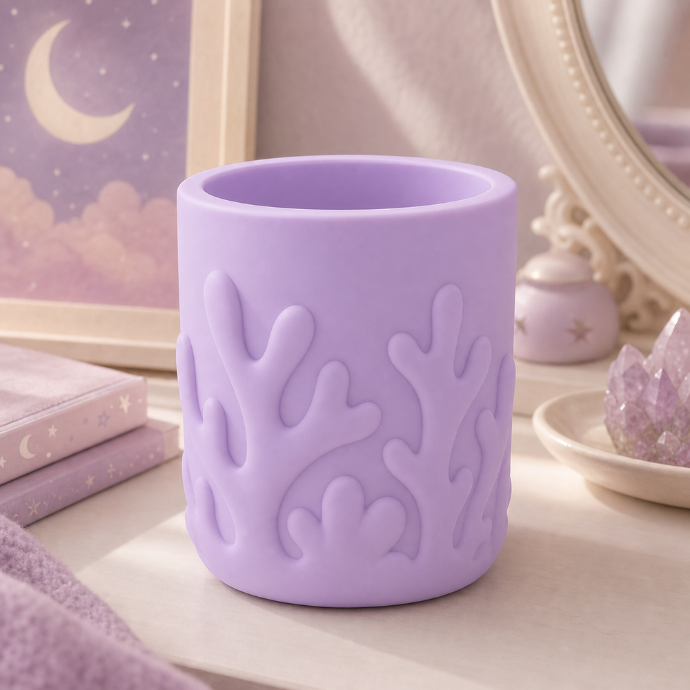 Coral Pencil Cup, Pastel Makeup Brush Holder, Ocean Desk Organizer Gift — Purple color variant