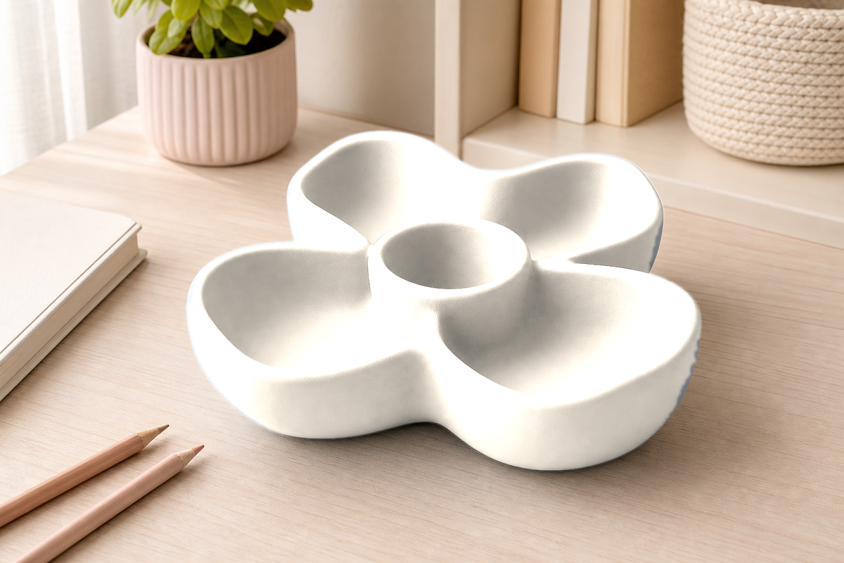 Daffodil Desk Organizer, Pastel Flower Divided Catchall, Cute Desk Decor Gift — Beige color variant