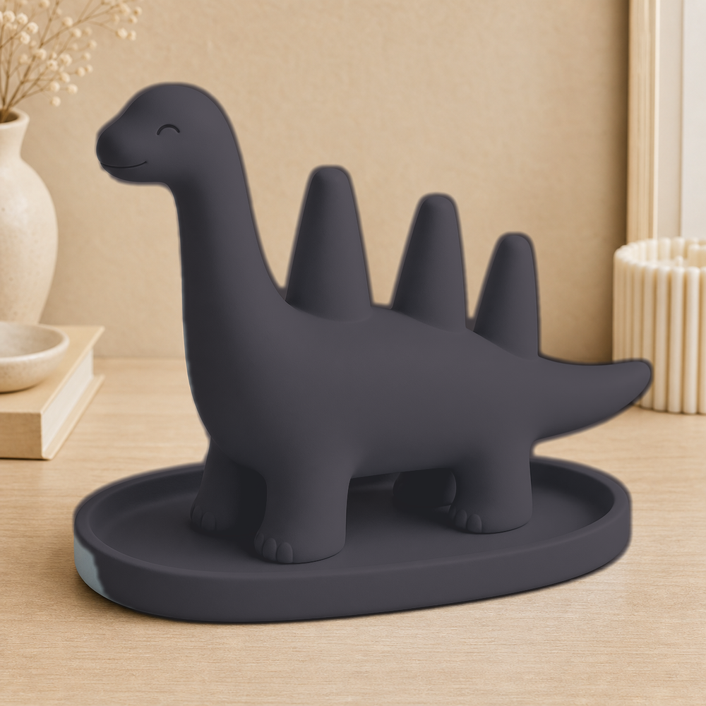 Dinosaur Jewelry Holder, Cute Ring Cone, Kawaii Vanity Organizer, Pastel Room Decor — Black color variant