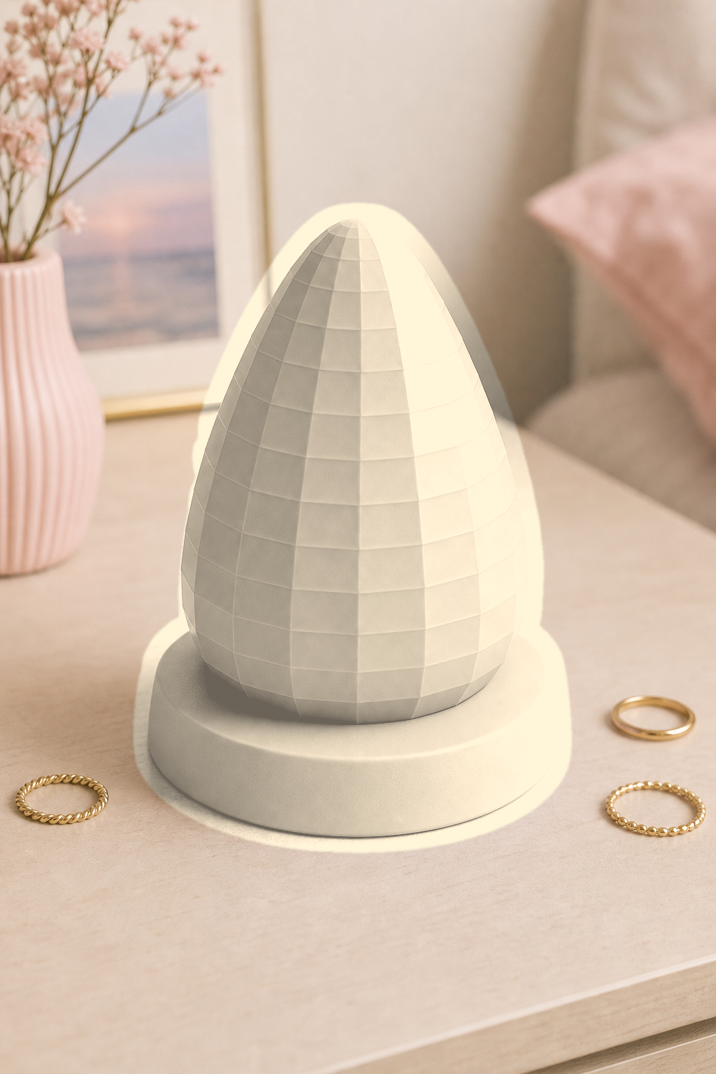 Disco Ball Ring Holder, Pastel Jewelry Cone, Retro Vanity Room Decor Gift — Beige color variant