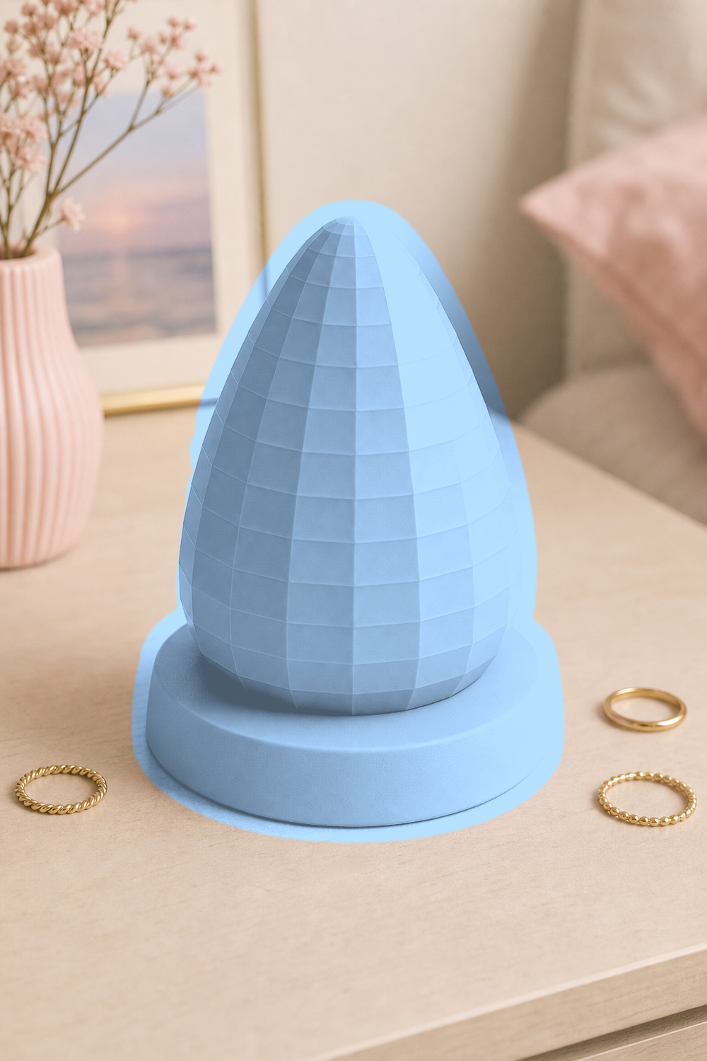 Disco Ball Ring Holder, Pastel Jewelry Cone, Retro Vanity Room Decor Gift — Blue color variant