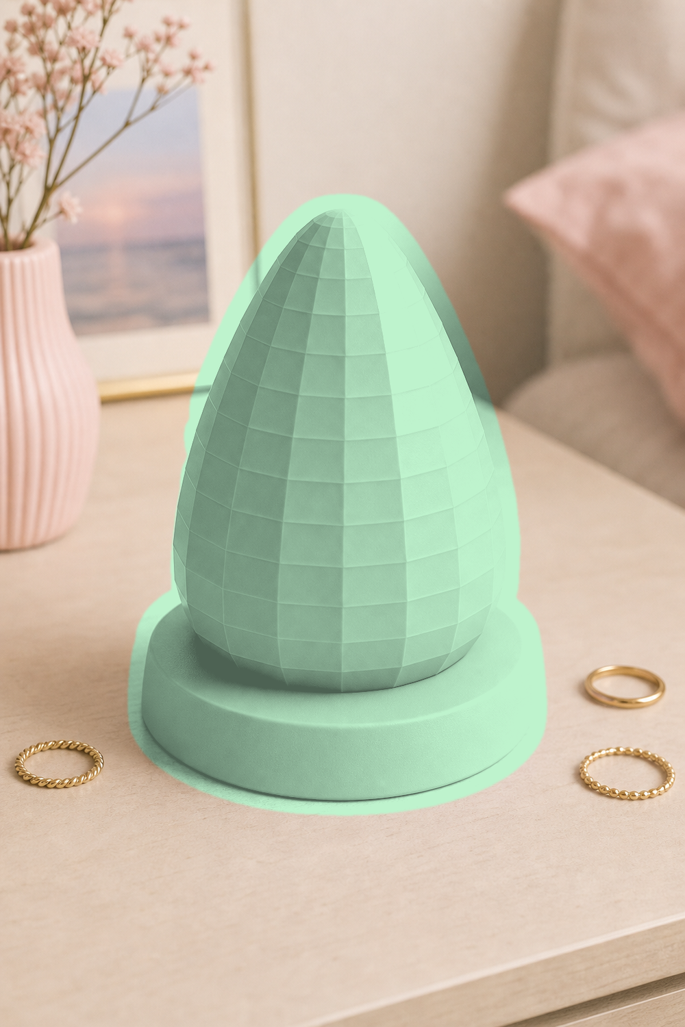 Disco Ball Ring Holder, Pastel Jewelry Cone, Retro Vanity Room Decor Gift — Green color variant