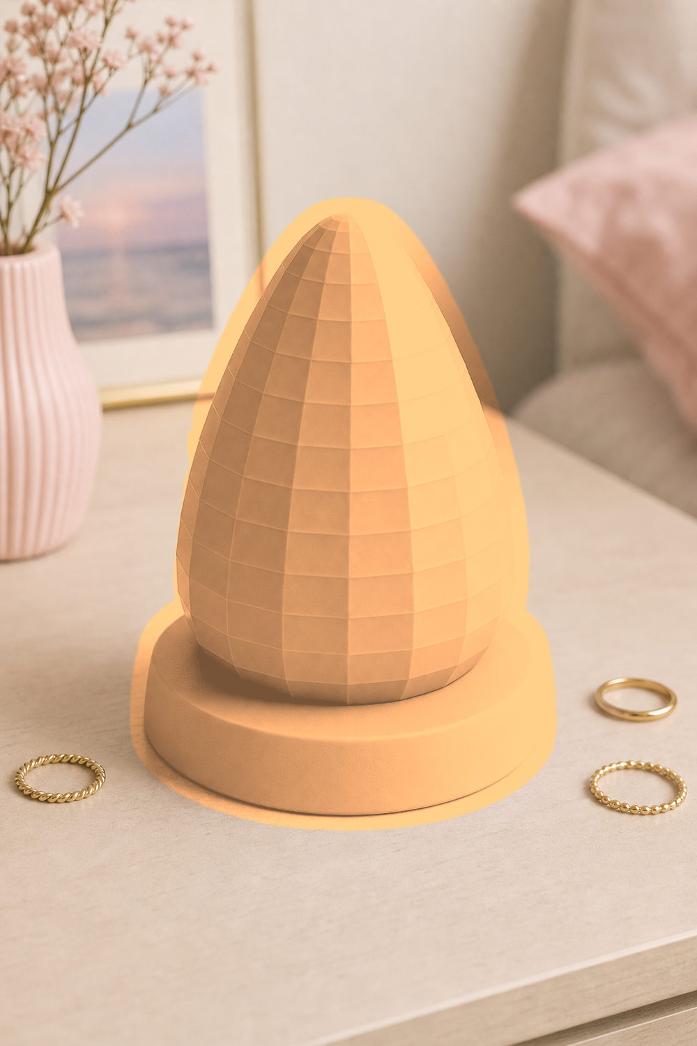 Disco Ball Ring Holder, Pastel Jewelry Cone, Retro Vanity Room Decor Gift — Orange color variant