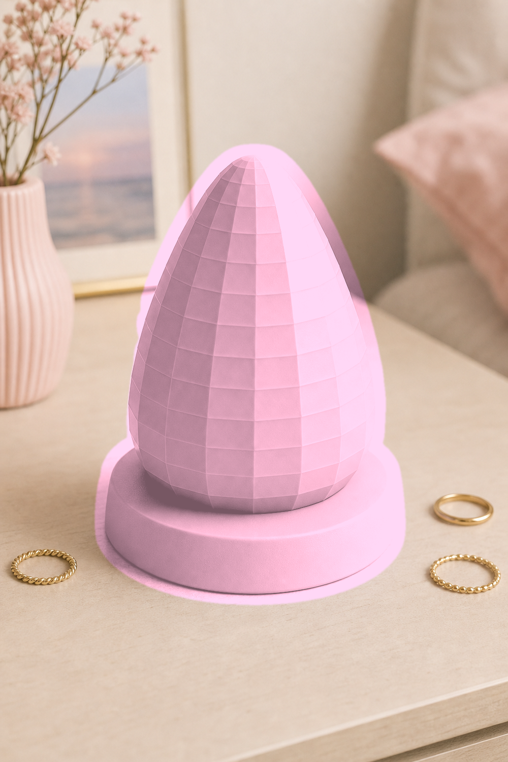 Disco Ball Ring Holder, Pastel Jewelry Cone, Retro Vanity Room Decor Gift — Pink color variant