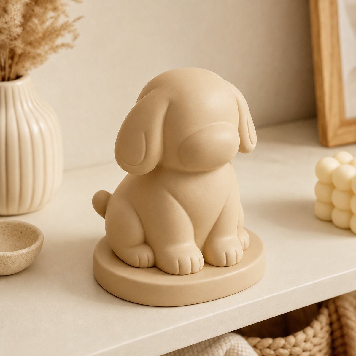 Dog Sculptural Shelf Accent, Pastel Puppy Desk Decor, Cute Nursery Room Decor Gift — Beige color variant
