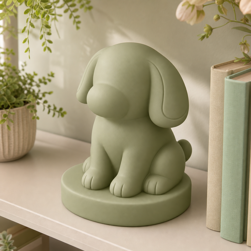 Dog Sculptural Shelf Accent, Pastel Puppy Desk Decor, Cute Nursery Room Decor Gift — Green color variant