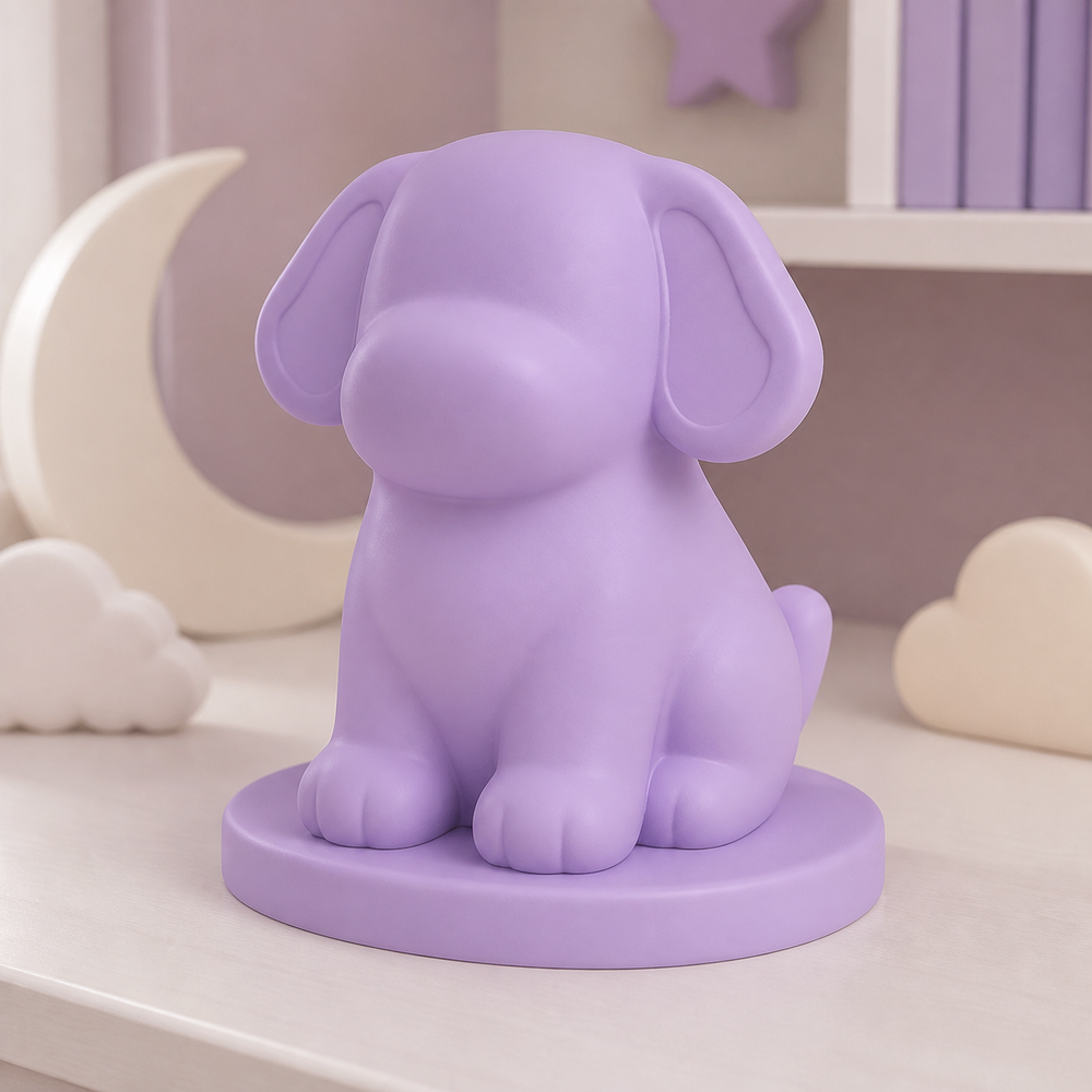 Dog Sculptural Shelf Accent, Pastel Puppy Desk Decor, Cute Nursery Room Decor Gift — Purple color variant