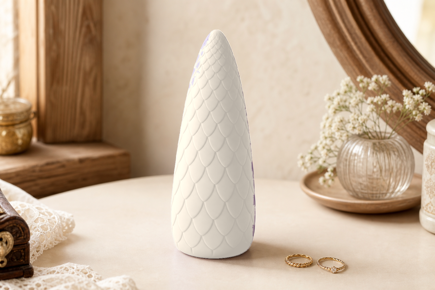 Dragon Egg Ring Holder, Fantasy Jewelry Stand, Pastel Vanity Decor Gift — Beige color variant