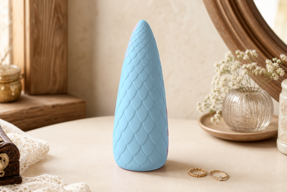 Dragon Egg Ring Holder, Fantasy Jewelry Stand, Pastel Vanity Decor Gift — Blue color variant