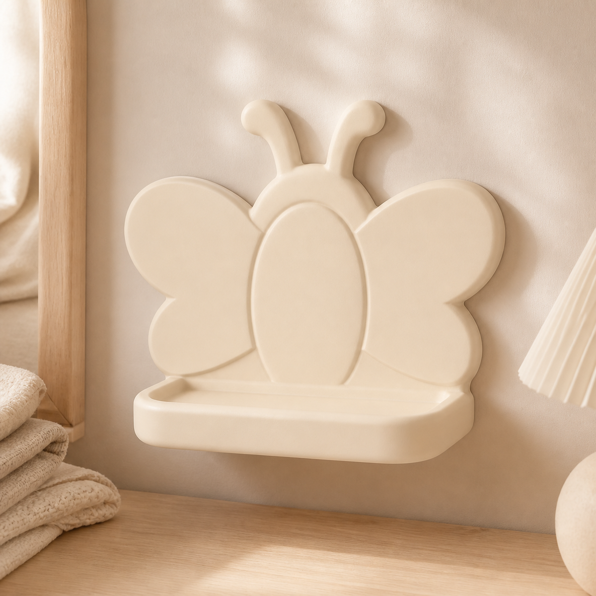 Firefly Mini Wall Ledge, Pastel Fairycore Trinket Shelf, Cute Nursery Room Decor — Beige color variant