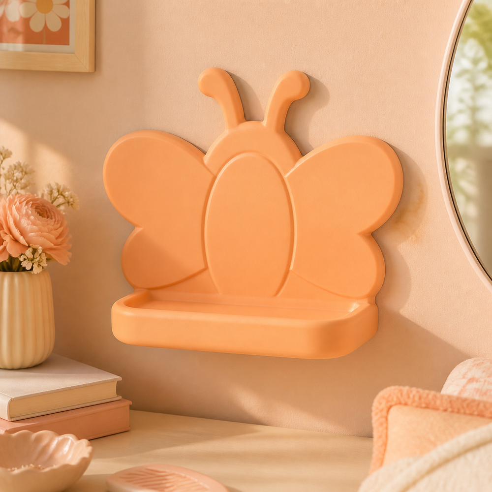 Firefly Mini Wall Ledge, Pastel Fairycore Trinket Shelf, Cute Nursery Room Decor — Orange color variant