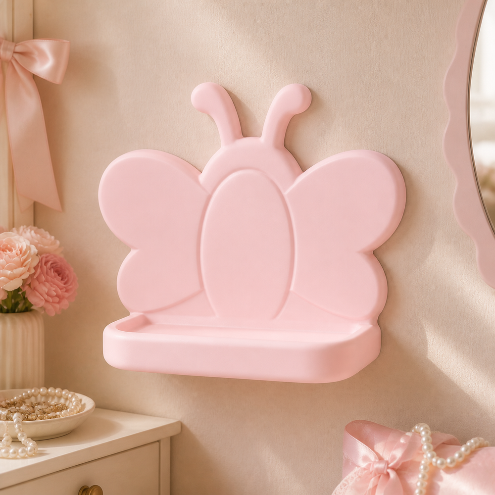 Firefly Mini Wall Ledge, Pastel Fairycore Trinket Shelf, Cute Nursery Room Decor — Pink color variant
