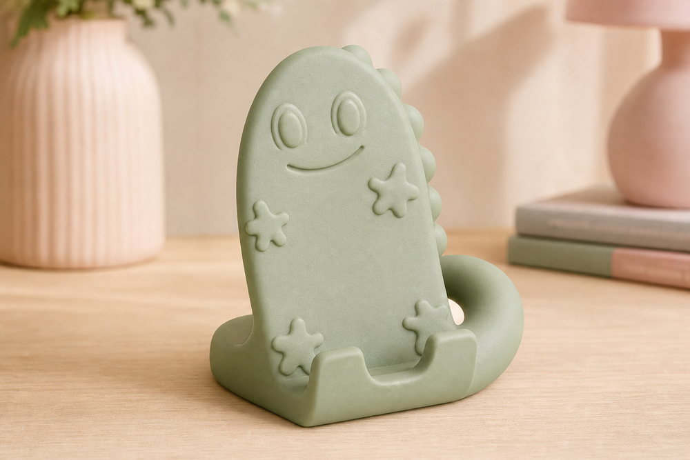 Gecko Phone Stand, Pastel Lizard Desk Decor, Cute Kawaii Room Gift — Green color variant