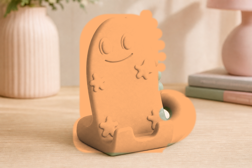 Gecko Phone Stand, Pastel Lizard Desk Decor, Cute Kawaii Room Gift — Orange color variant