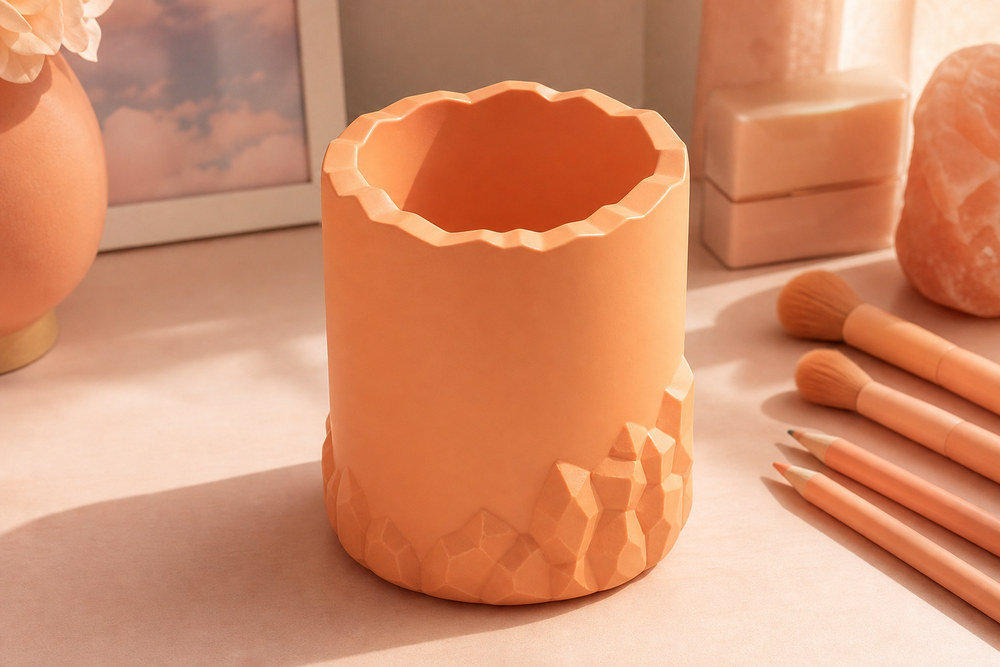 Geode Pencil Cup, Pastel Crystal Makeup Brush Holder, Cute Desk Decor Gift — Orange color variant