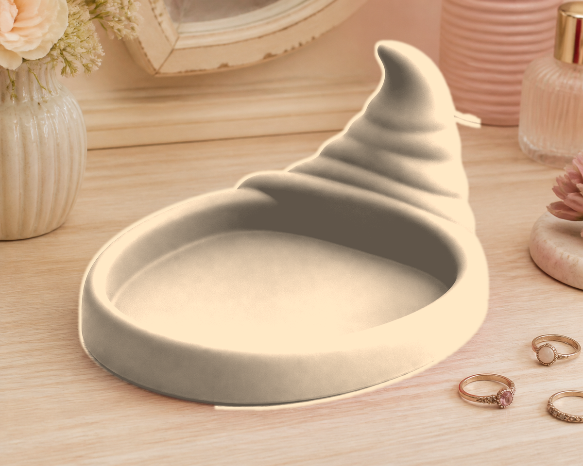 Gnome Hat Ring Dish, Pastel Cottagecore Trinket Tray, Cute Vanity Decor Gift — Beige color variant