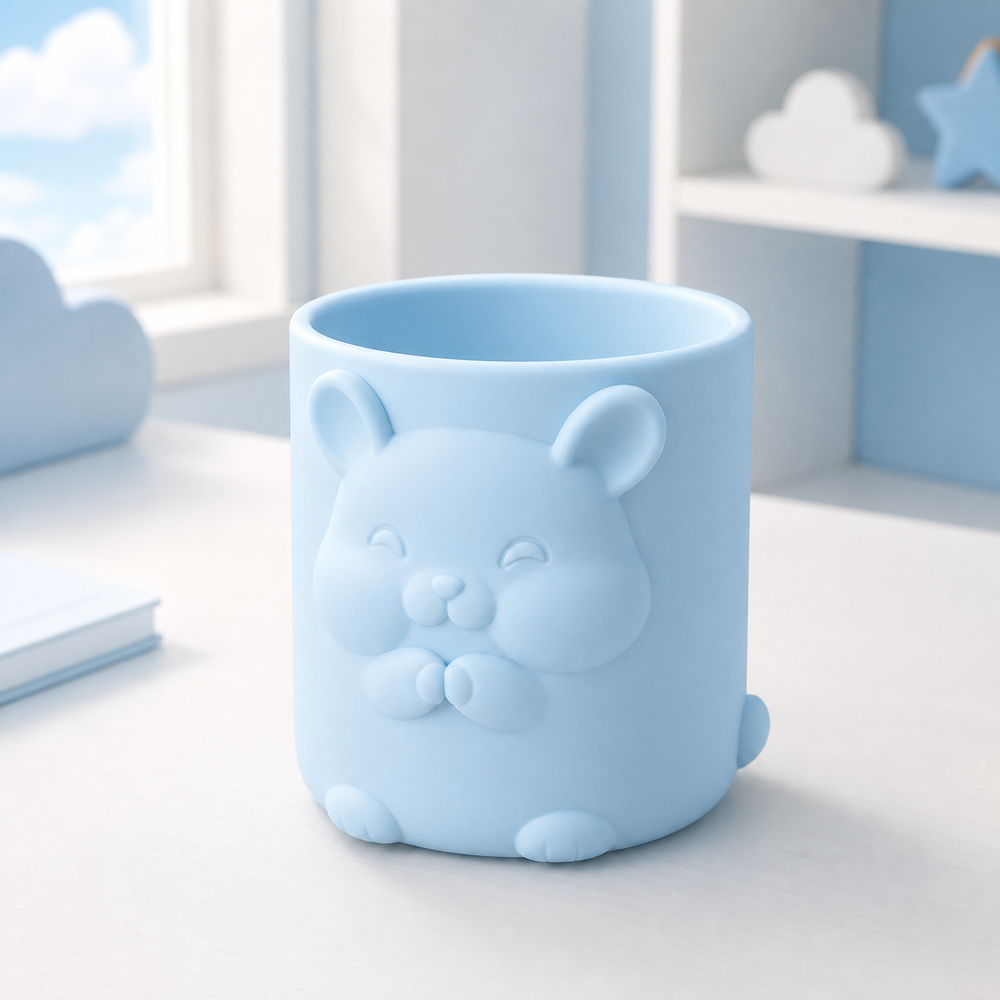 Hamster Pencil Cup, Pastel Makeup Brush Holder, Cute Animal Desk Decor — Blue color variant