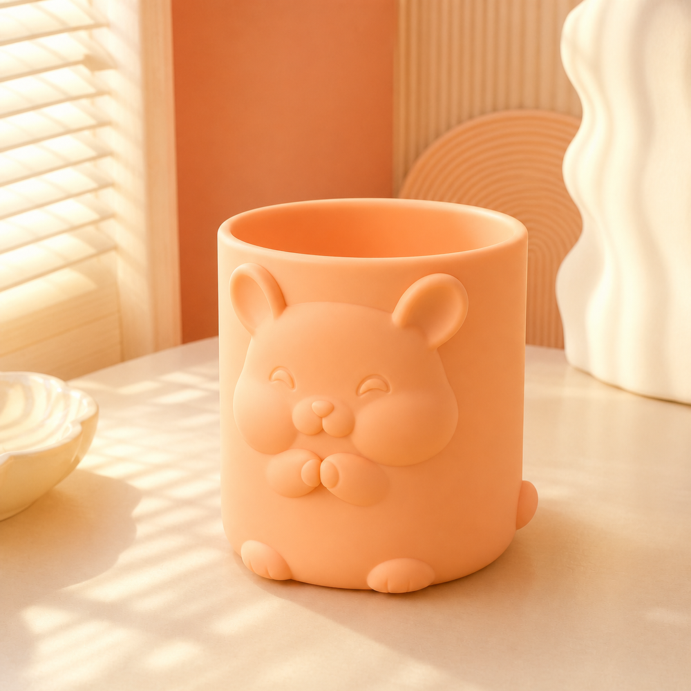 Hamster Pencil Cup, Pastel Makeup Brush Holder, Cute Animal Desk Decor — Orange color variant