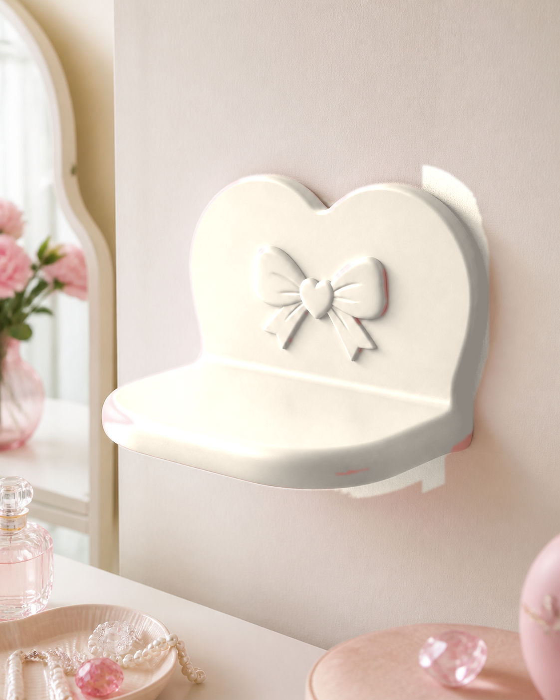 Heart Mini Wall Ledge, Coquette Pastel Shelf, Cute Room Decor Gift — Beige color variant