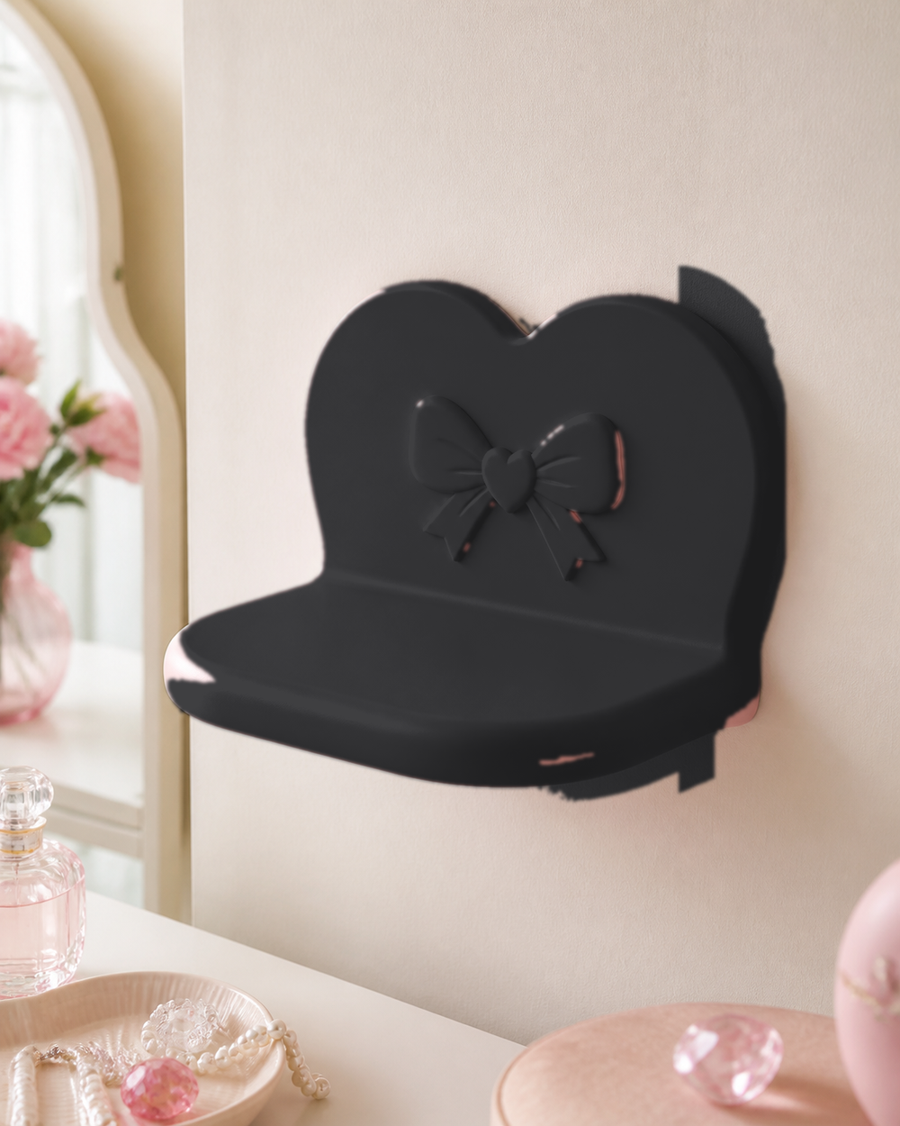 Heart Mini Wall Ledge, Coquette Pastel Shelf, Cute Room Decor Gift — Black color variant