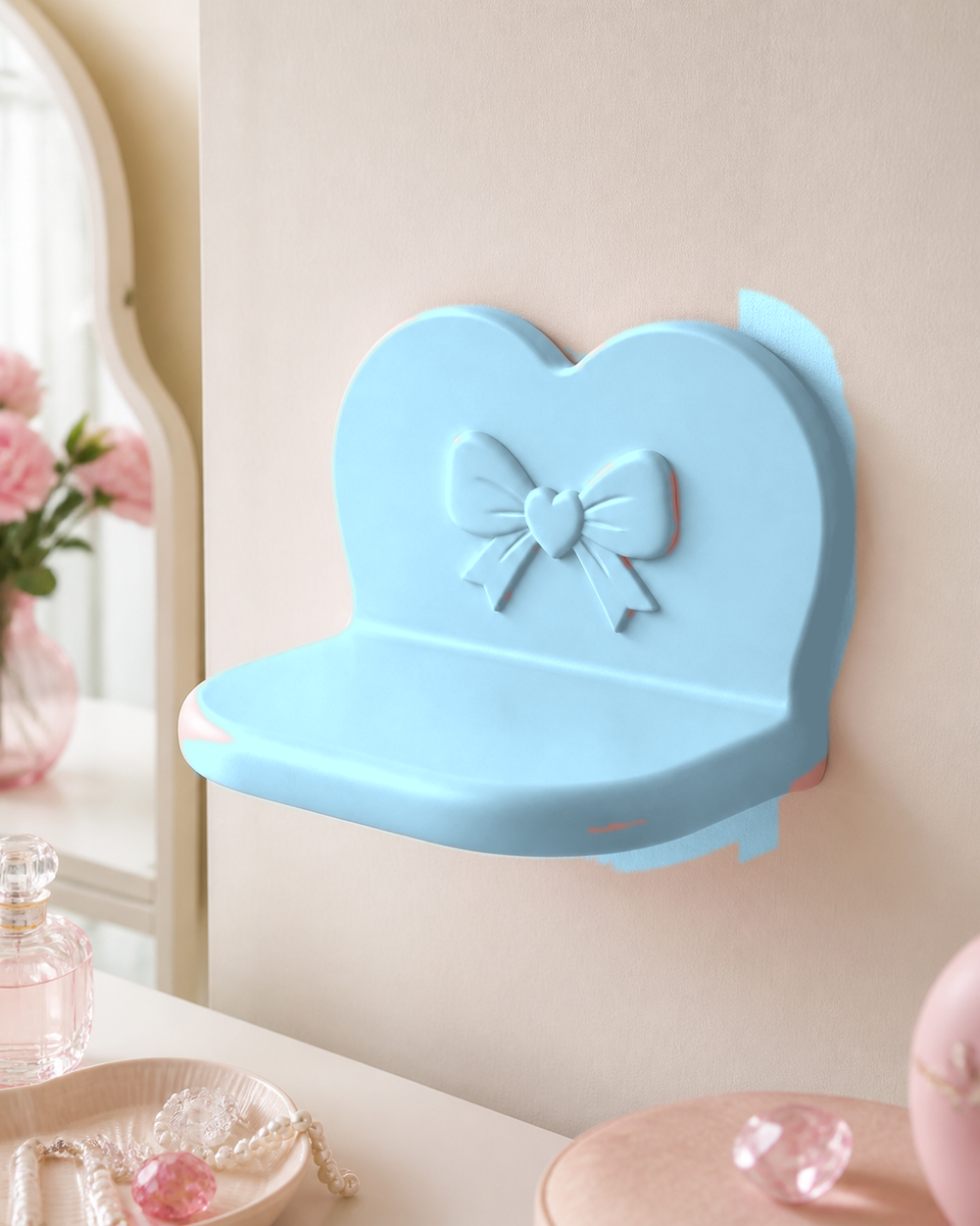 Heart Mini Wall Ledge, Coquette Pastel Shelf, Cute Room Decor Gift — Blue color variant