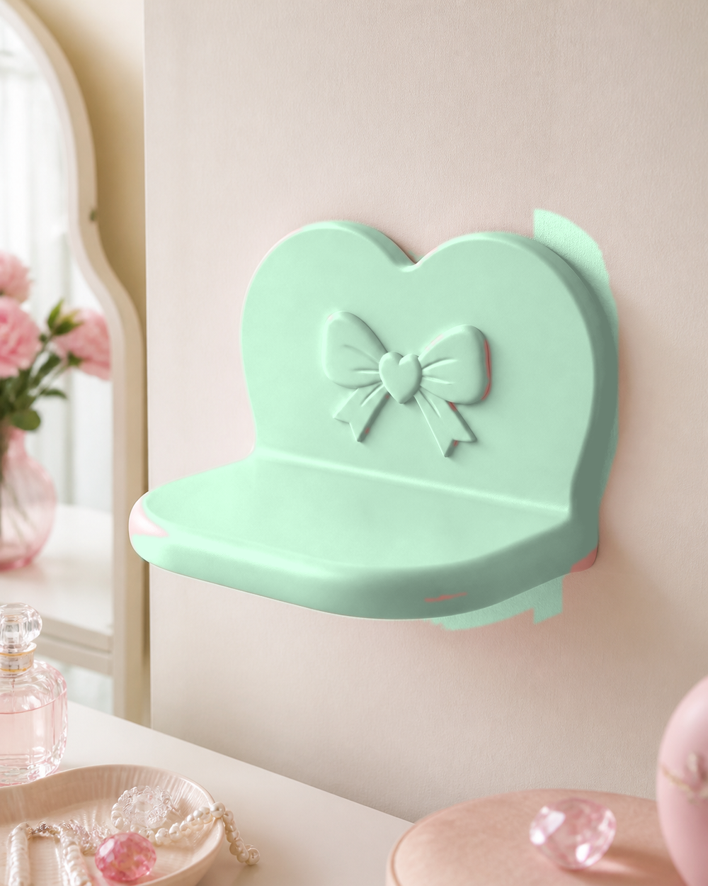 Heart Mini Wall Ledge, Coquette Pastel Shelf, Cute Room Decor Gift — Green color variant
