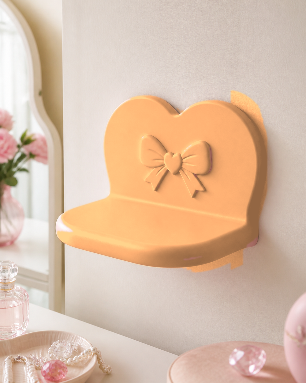 Heart Mini Wall Ledge, Coquette Pastel Shelf, Cute Room Decor Gift — Orange color variant