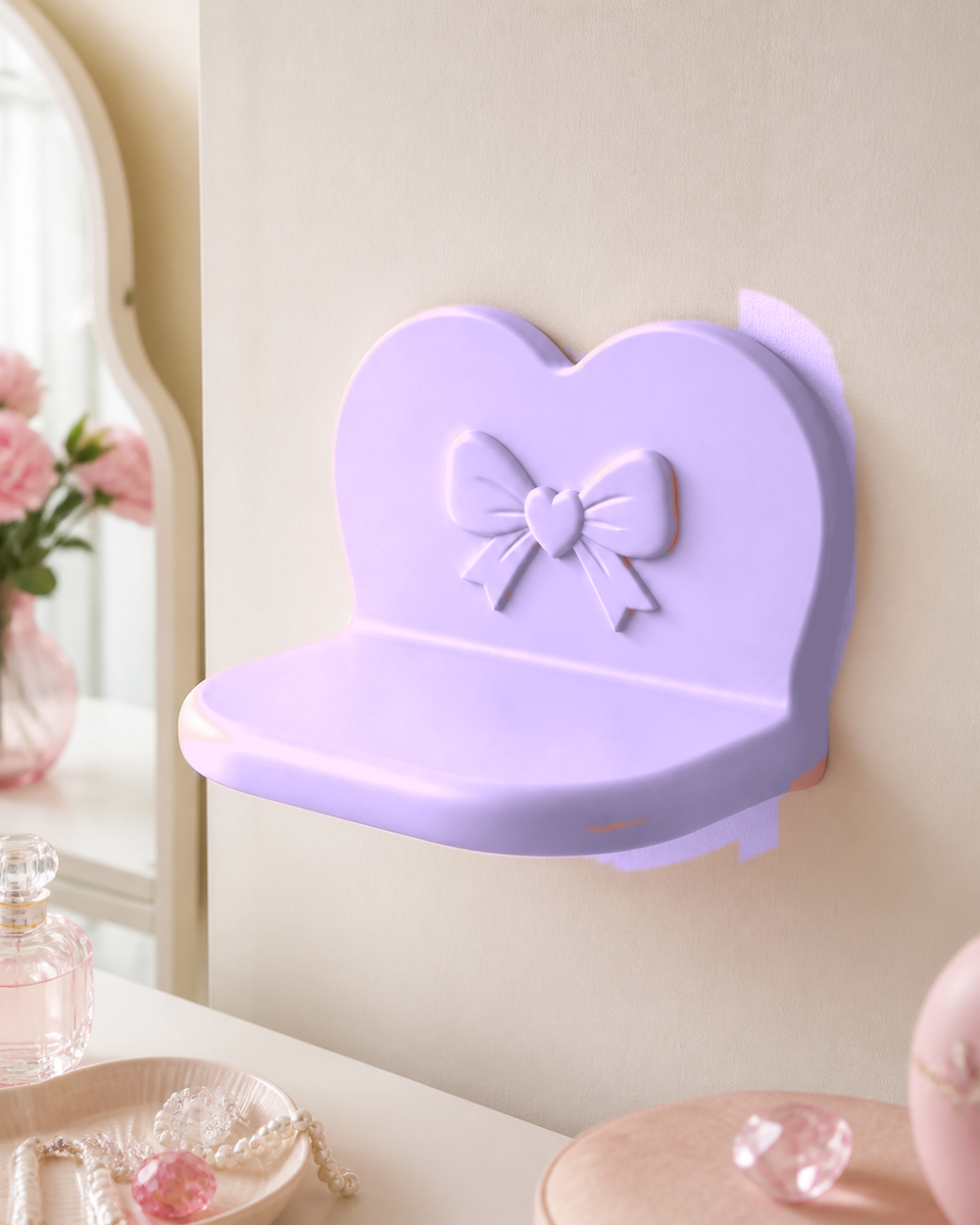 Heart Mini Wall Ledge, Coquette Pastel Shelf, Cute Room Decor Gift — Purple color variant