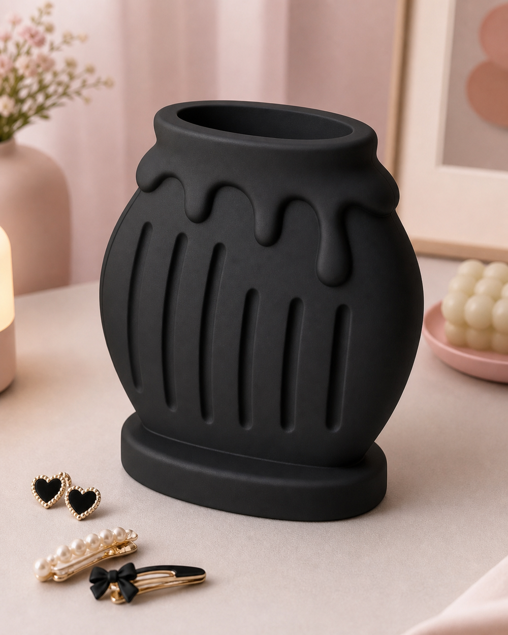 Honey Jar Earring Display, Pastel Hair Clip Holder, Cute Vanity Organizer Gift — Black color variant