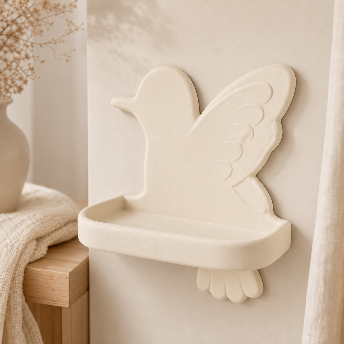 Hummingbird Mini Wall Ledge, Pastel Fairycore Shelf, Nursery Vanity Room Decor — Beige color variant