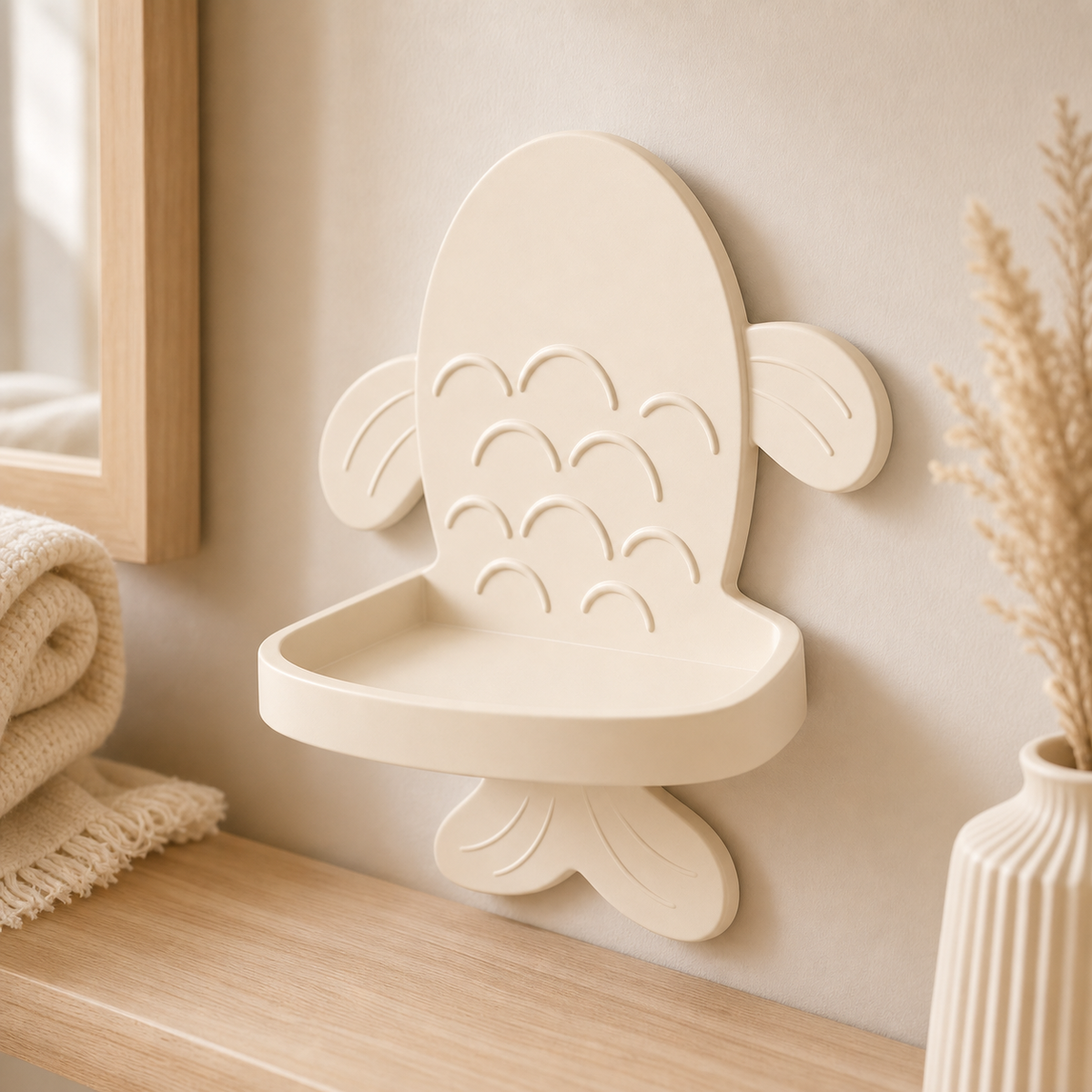 Koi Fish Mini Wall Ledge, Pastel Ocean Shelf, Cute Nursery Room Decor — Beige color variant