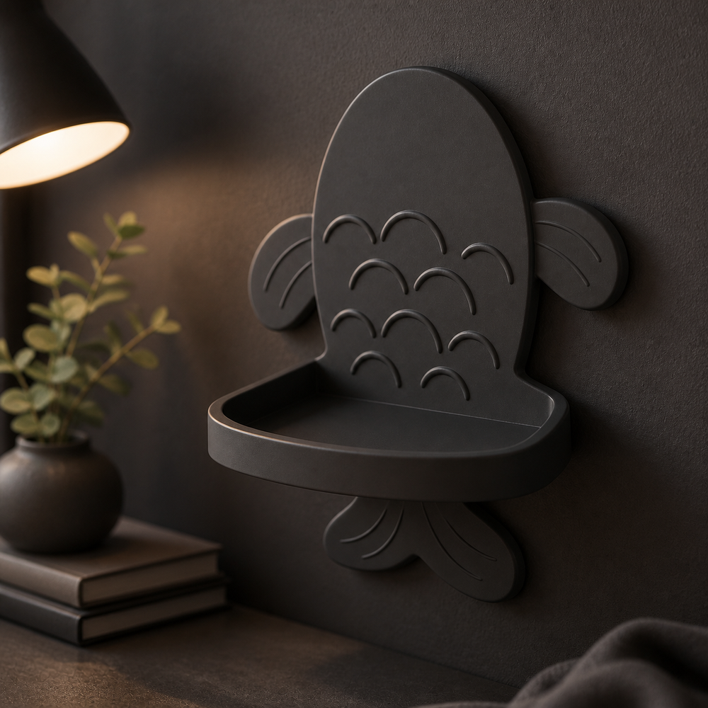 Koi Fish Mini Wall Ledge, Pastel Ocean Shelf, Cute Nursery Room Decor — Black color variant