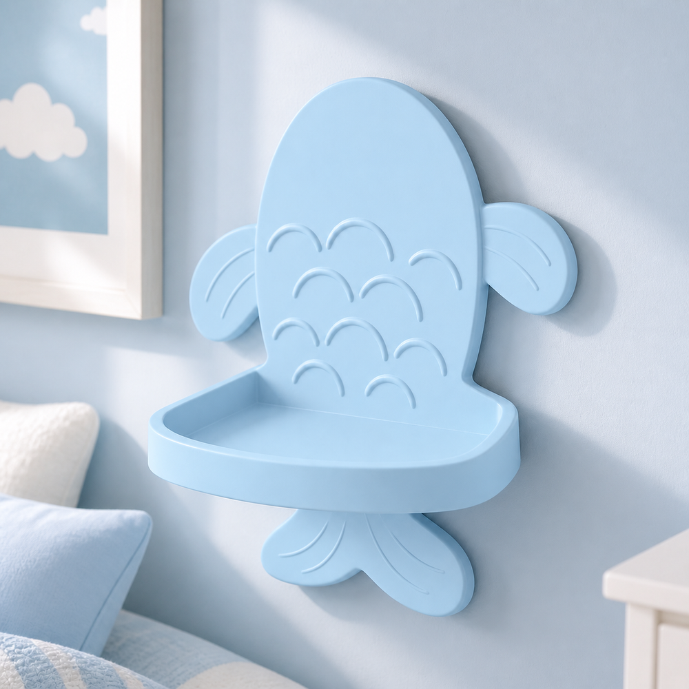 Koi Fish Mini Wall Ledge, Pastel Ocean Shelf, Cute Nursery Room Decor — Blue color variant