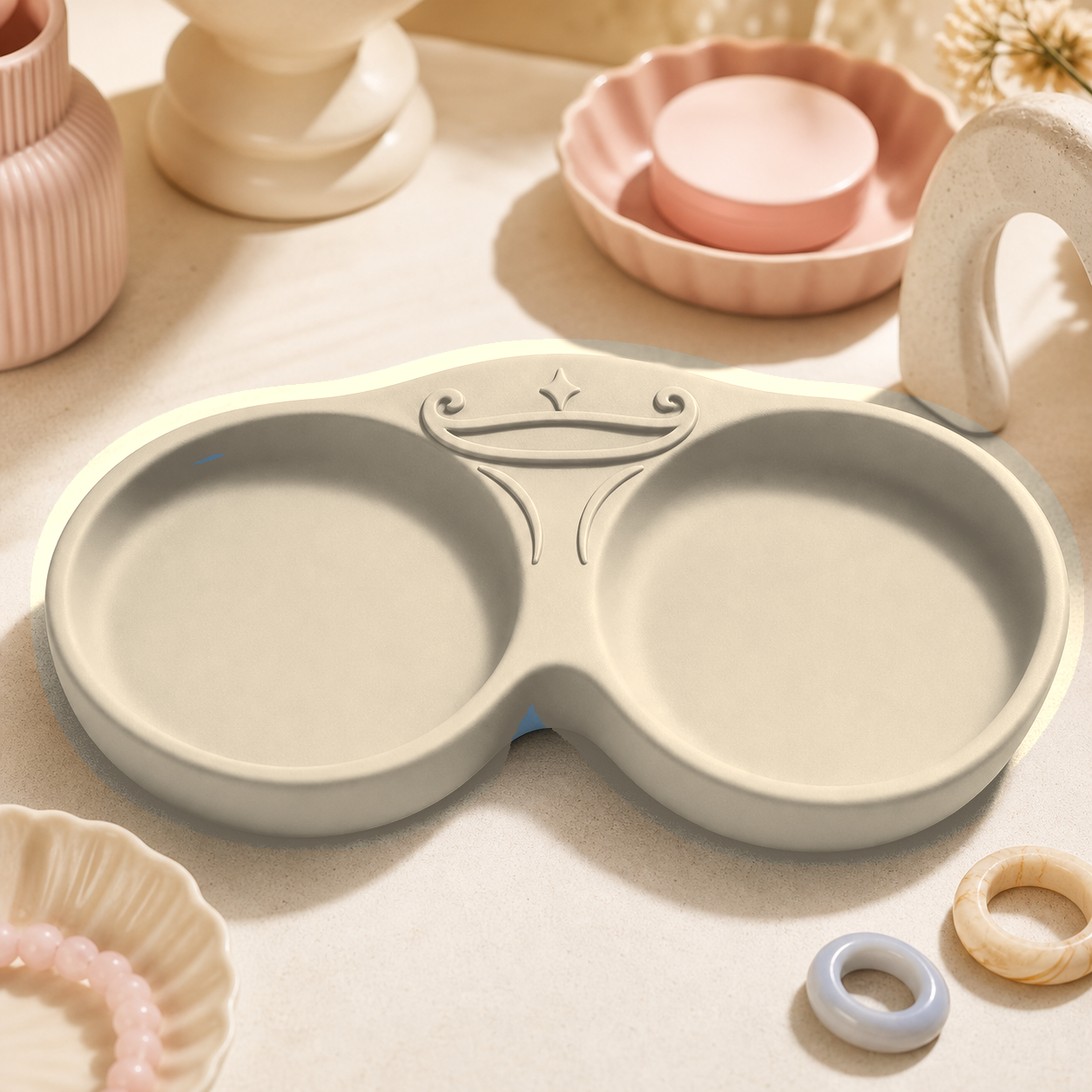 Libra Scales Vanity Tray, Pastel Zodiac Jewelry Dish, Cute Desk Decor Gift — Beige color variant
