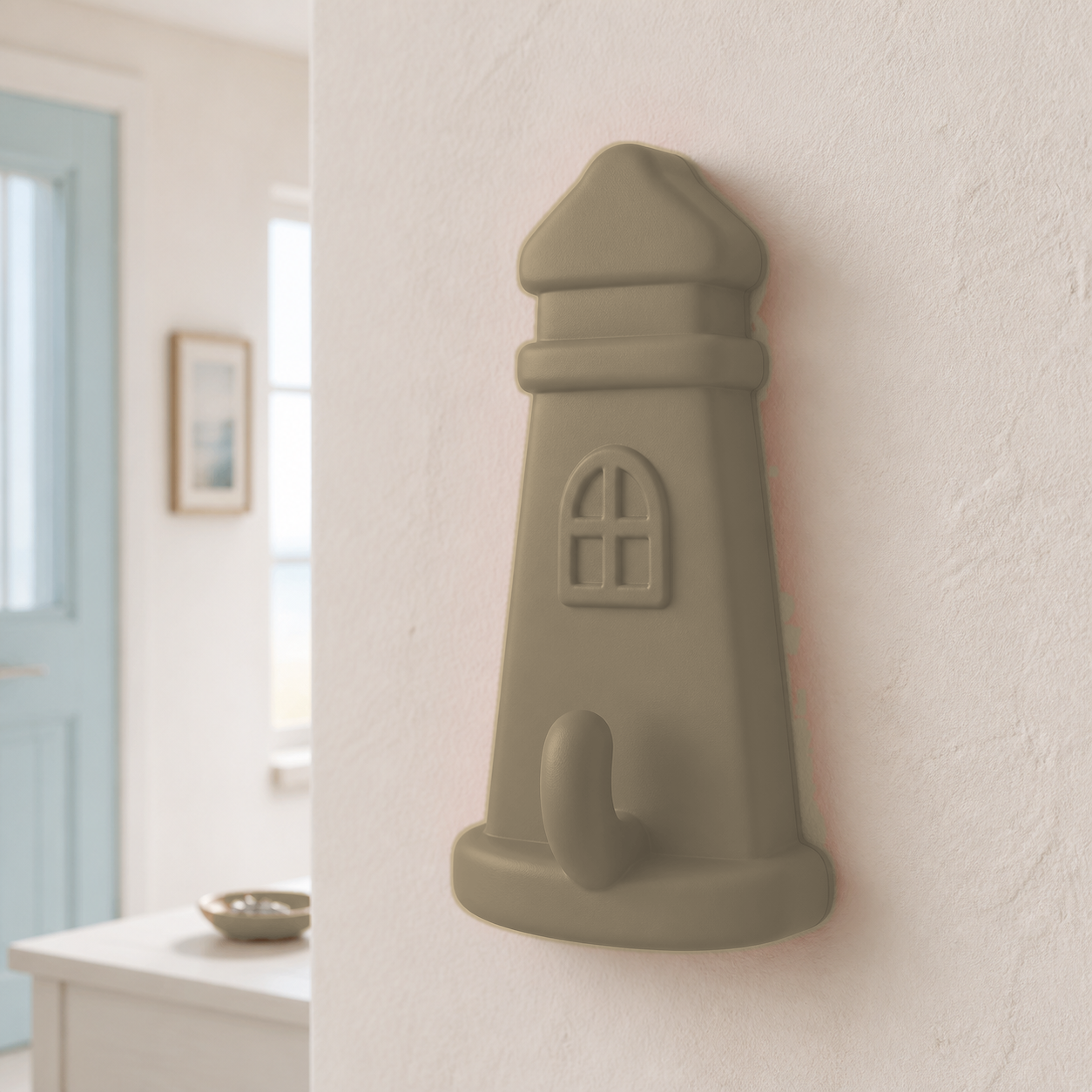 Lighthouse Wall Hook, Pastel Key Hook, Coastal Entryway Decor, Beach Room Gift — Beige color variant