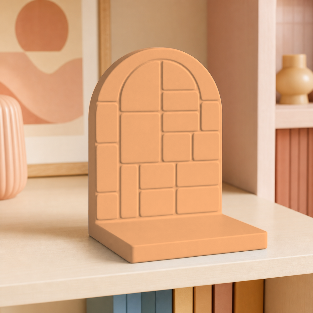 Mosaic Tile Bookend, Retro Pastel Shelf Decor, Cute Book Lover Gift — Orange color variant