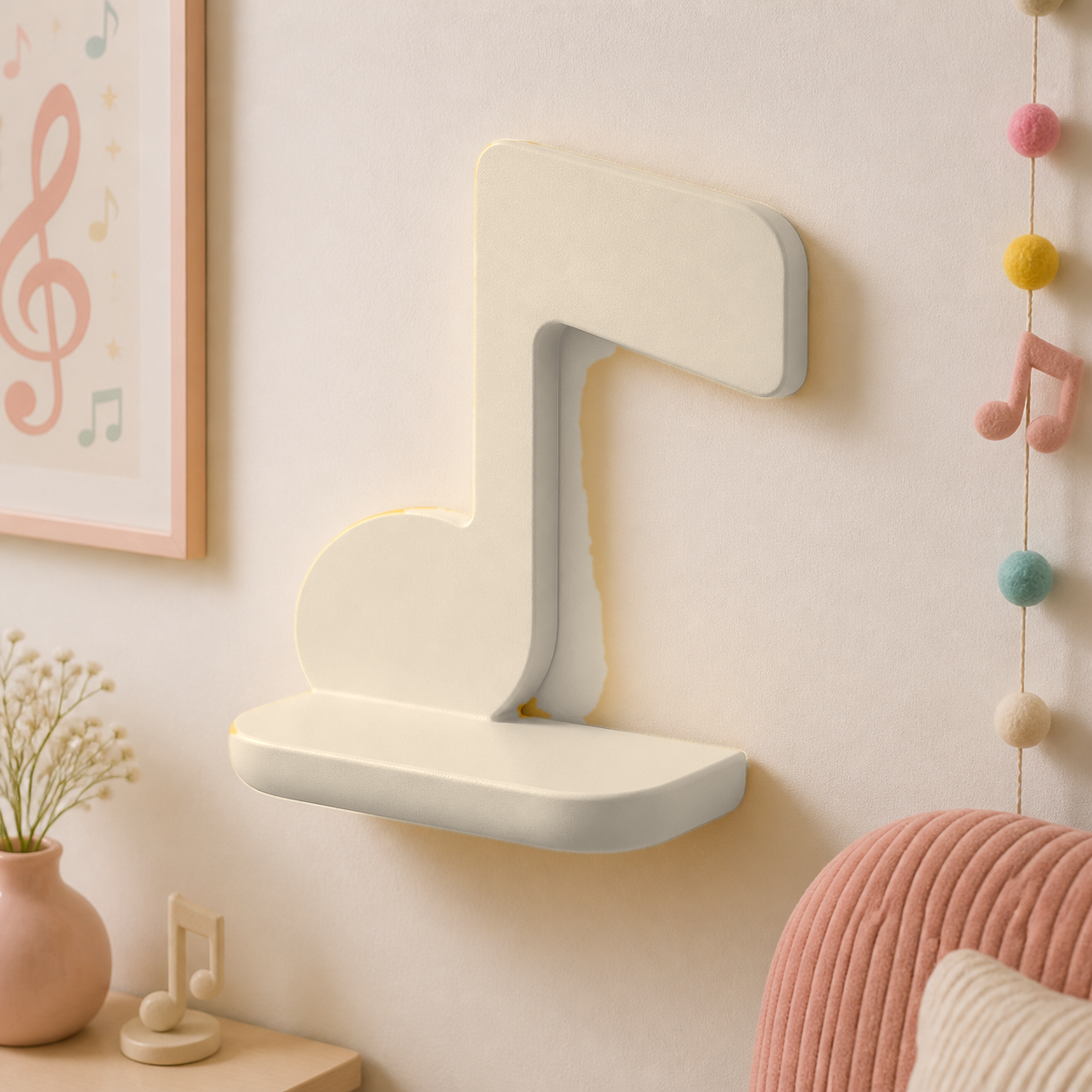 Music Note Mini Wall Shelf, Pastel Music Room Display Ledge, Cute Dorm Decor Gift — Beige color variant