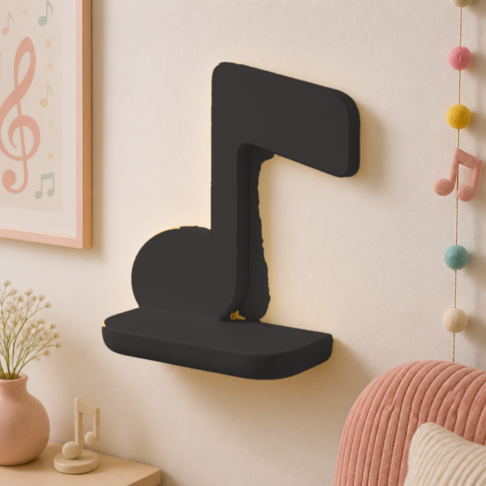 Music Note Mini Wall Shelf, Pastel Music Room Display Ledge, Cute Dorm Decor Gift — Black color variant